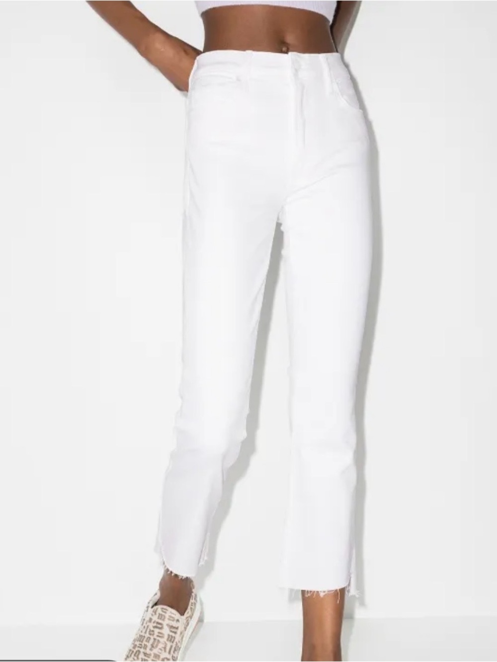 Mother The Insider Crop Step Fray Jeans Sz 32 Fairest Of Them All White Raw Hem
